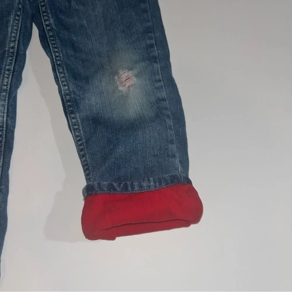 Boys flannel long sleeve top tough skin red lined jeans outfit bundle set 5t